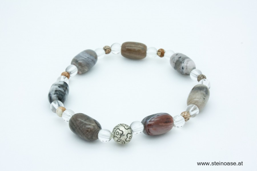 Armband verst. Holz, Jaspis & Bergkristall